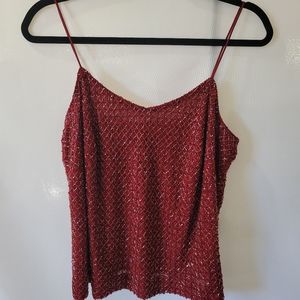 Ann Taylor petites burgundy tank top with silver embroidery size 10p